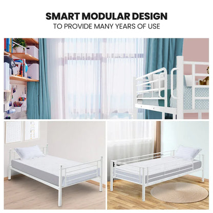 KINGSTON SLUMBER 2in1 Single Metal Bunk Bed Frame, with Modular Design, Matte White - Mekamart Australia