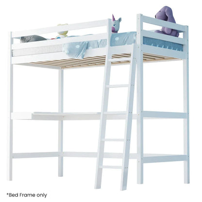 KINGSTON SLUMBER Wooden Kids Single Loft Bed Frame with Desk - White - Mekamart Australia