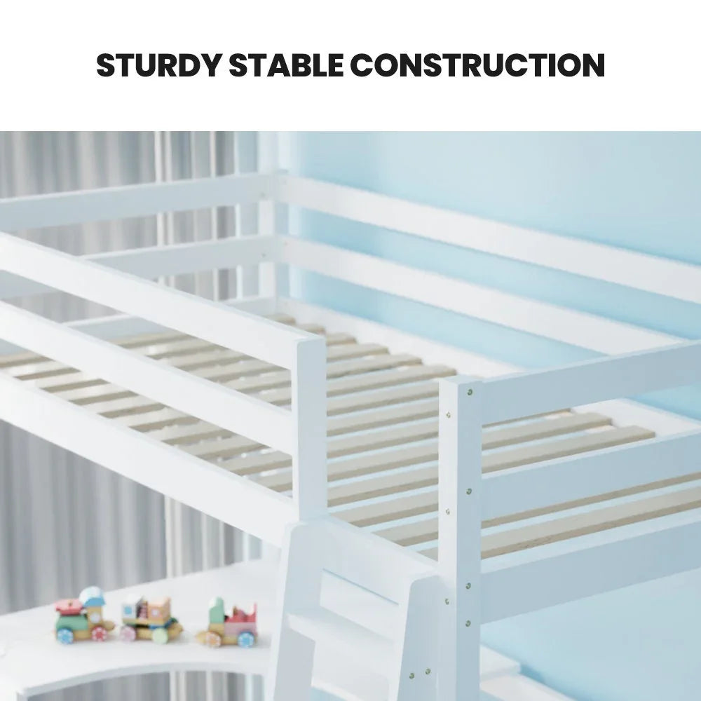 KINGSTON SLUMBER Wooden Kids Single Loft Bed Frame with Desk - White - Mekamart Australia