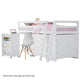 KINGSTON SLUMBER Wooden Kids Single Loft Bed Frame with Pull Out Desk, Storage Drawers, Cabinet - White - Mekamart Australia