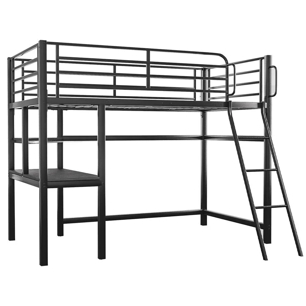 Gaming Loft Bed with Desk, Steel Metal Frame, Space Saving Design, for Single Mattress, Matte Dark Grey - Mekamart Australia