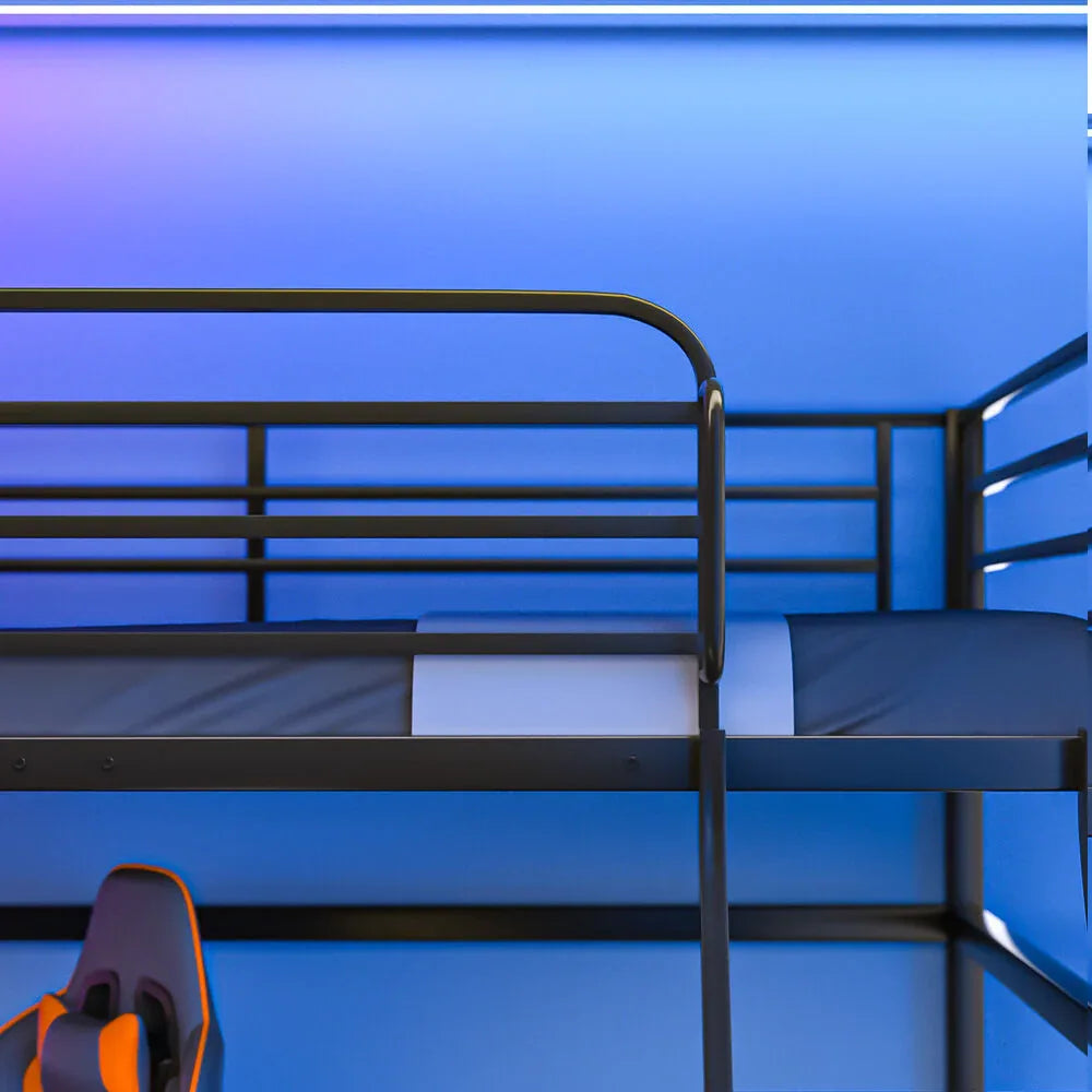 Gaming Loft Bed with Desk, Steel Metal Frame, Space Saving Design, for Single Mattress, Matte Dark Grey - Mekamart Australia