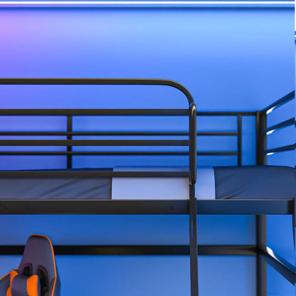 Gaming Loft Bed with Desk, Steel Metal Frame, Space Saving Design, for Single Mattress, Matte Dark Grey - Mekamart Australia