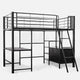 Gaming Loft Bed with Desk and Storage Cabinet, Steel Metal Frame, Space Saving Design, for Single Mattress, Matte Dark Grey - Mekamart Australia