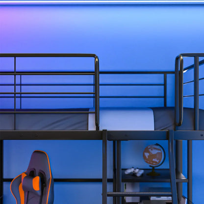 Gaming Loft Bed with Desk and Storage Cabinet, Steel Metal Frame, Space Saving Design, for Single Mattress, Matte Dark Grey - Mekamart Australia