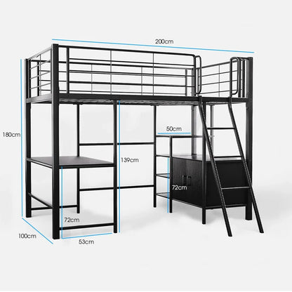 Gaming Loft Bed with Desk and Storage Cabinet, Steel Metal Frame, Space Saving Design, for Single Mattress, Matte Dark Grey - Mekamart Australia