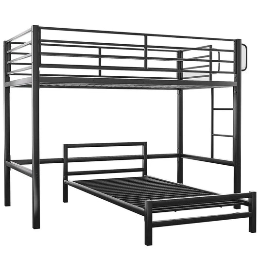 KINGSTON SLUMBER Single Loft Bed And Single Underbed, Multifunctional, Space Saving with Fixed Ladder, Matte Dark Grey - Mekamart Australia