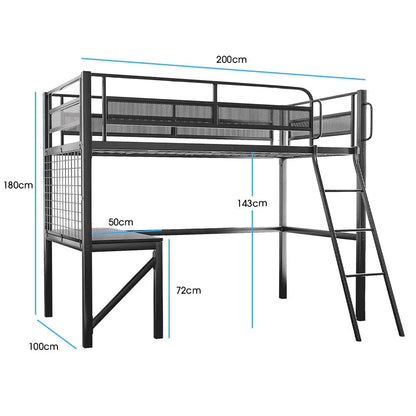 Gaming Loft Bed with Desk, Gridwall, Steel Metal Frame, Space Saving Design, for Single Mattress, Matte Dark Grey - Mekamart Australia