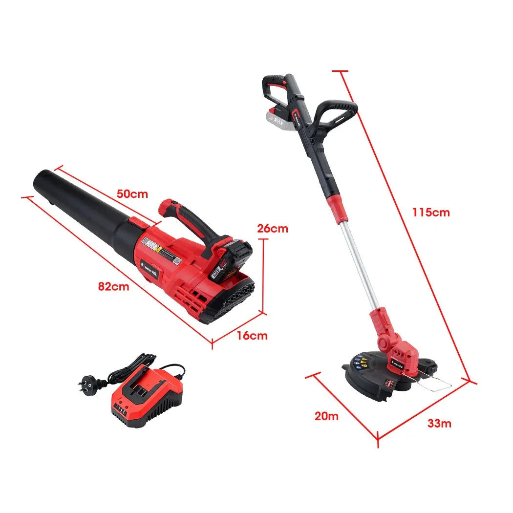 BAUMR-AG 20V Cordless Line Trimmer Electric Whipper Snipper & Leaf Blower Combo Kit Battery Charger - Mekamart Australia