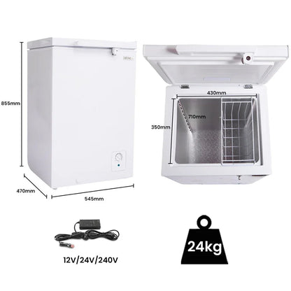 GECKO 100L Portable Chest Freezer, 12V/24V/240V for Motorhome and Caravan, White - Mekamart Australia