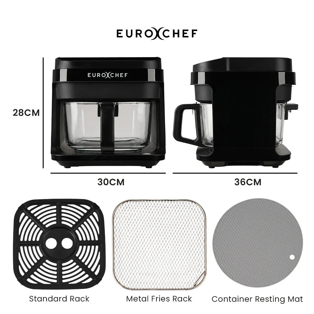 EUROCHEF 6.5L Air Fryer, Electric Digital Airfryer with Glass Container, Black - Mekamart Australia
