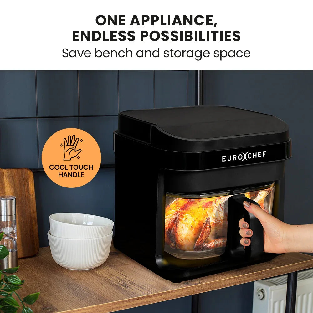 EUROCHEF 6.5L Air Fryer, Electric Digital Airfryer with Glass Container, Black - Mekamart Australia