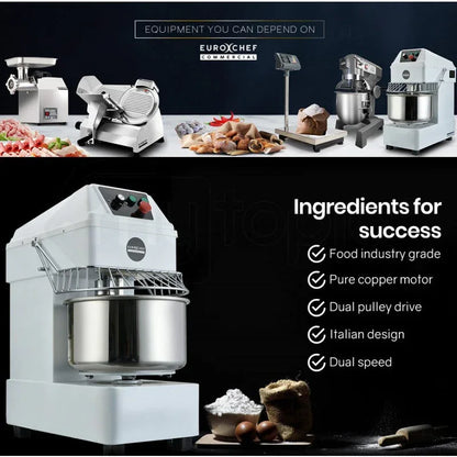 EUROCHEF 30L Spiral Dough Mixer Commercial Machine Bakery Bread Kneader Litre Small - Mekamart Australia