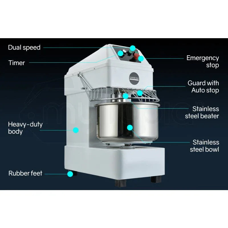 EUROCHEF 30L Spiral Dough Mixer Commercial Machine Bakery Bread Kneader Litre Small - Mekamart Australia