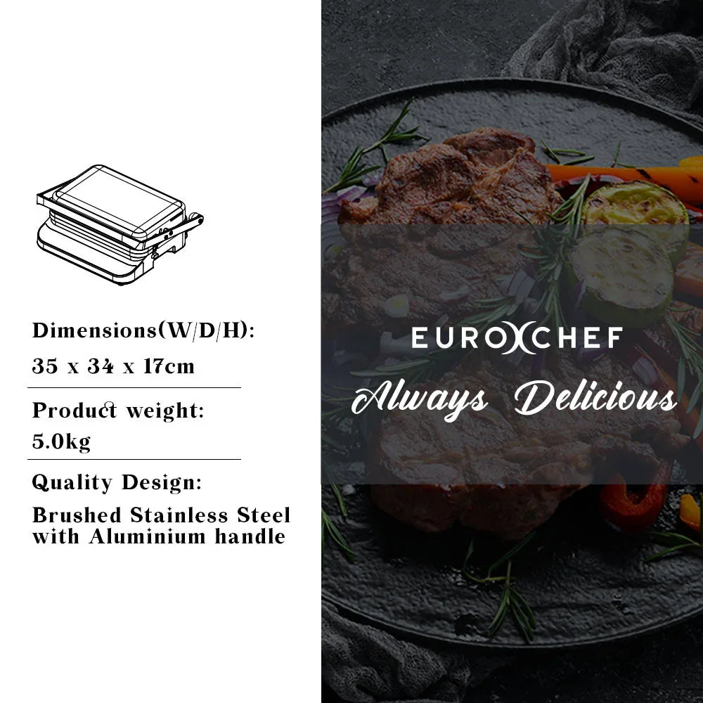 EUROCHEF EUC-CG7 Smart Multi Contact Grill Sandwich Panini Press Maker Fast Cafe Style - Mekamart Australia