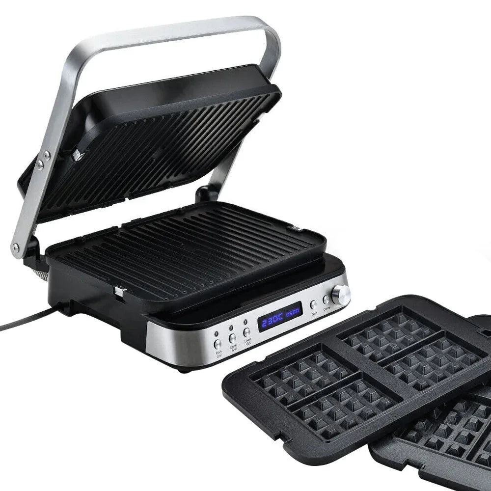 EUROCHEF Smart Multi Contact Grill Sandwich Press Panini Waffle Maker Griddle Stainless Steel - Mekamart Australia