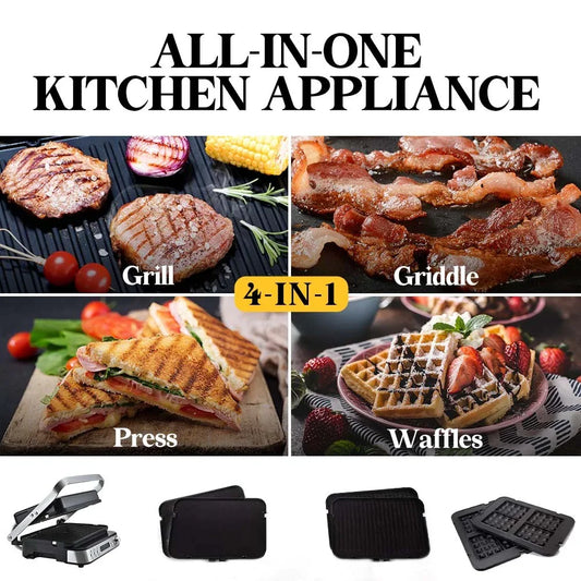 EUROCHEF Smart Multi Contact Grill Sandwich Press Panini Waffle Maker Griddle Stainless Steel - Mekamart Australia