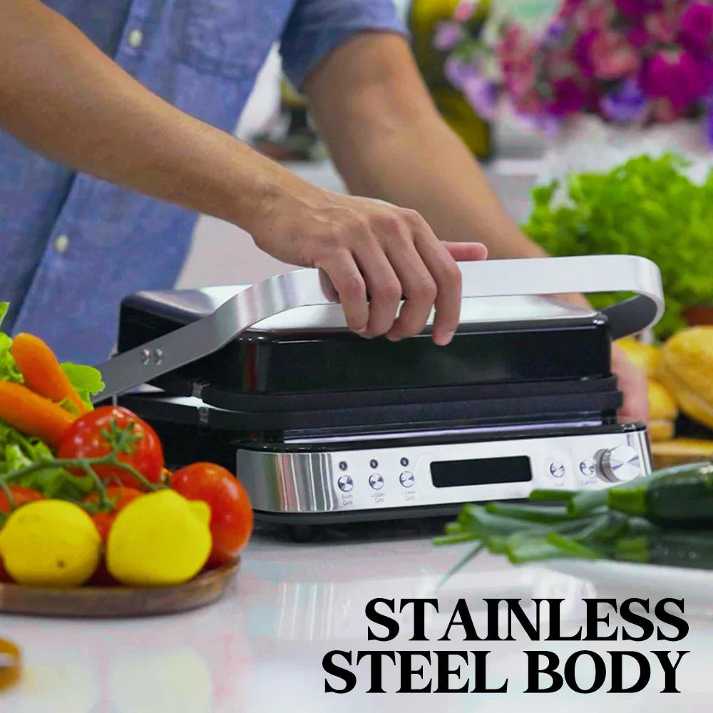EUROCHEF Smart Multi Contact Grill Sandwich Press Panini Waffle Maker Griddle Stainless Steel - Mekamart Australia