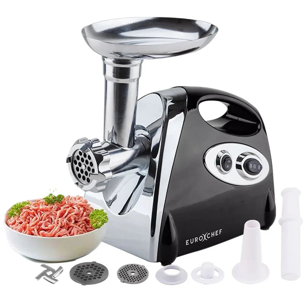 EUROCHEF Electric Meat Grinder, Stainless Steel Mincer Sausage Filler Kibbe Maker, Black - Mekamart Australia
