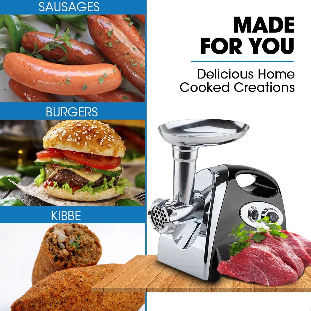 EUROCHEF Electric Meat Grinder, Stainless Steel Mincer Sausage Filler Kibbe Maker, Black - Mekamart Australia