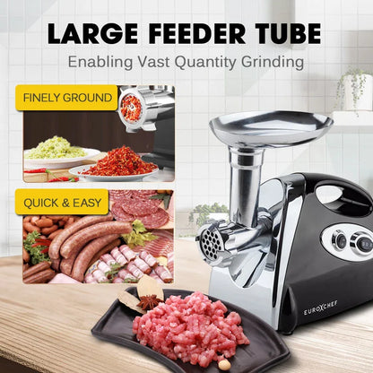 EUROCHEF Electric Meat Grinder, Stainless Steel Mincer Sausage Filler Kibbe Maker, Black - Mekamart Australia