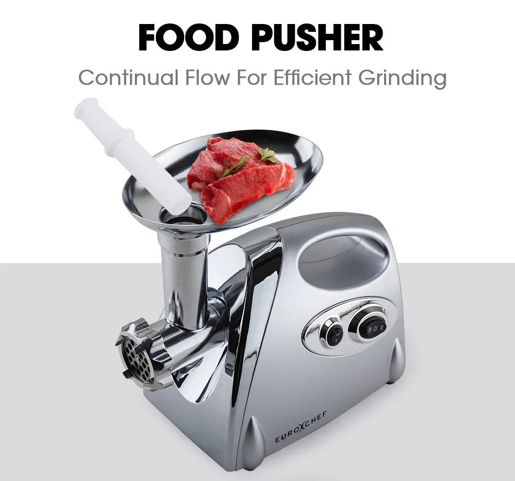 EUROCHEF Electric Meat Grinder, Stainless Steel Mincer Sausage Filler Kibbe Maker, Silver - Mekamart Australia
