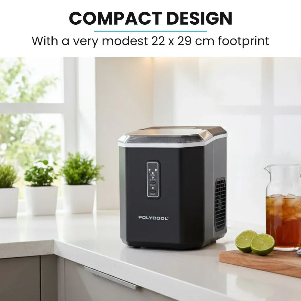 POLYCOOL Portable Ice Maker Machine, Automatic, 12kg/day, Auto Clean, with Scoop and Removable Basket, Black - Mekamart Australia
