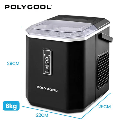 POLYCOOL Portable Ice Maker Machine, Automatic, 12kg/day, Auto Clean, with Scoop and Removable Basket, Black - Mekamart Australia