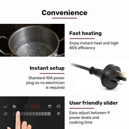 EUROCHEF Induction Cooktop, 2000W, 9 Heat Levels, Fast Electric Portable Cooker, Touch Controls with Slider - Mekamart Australia