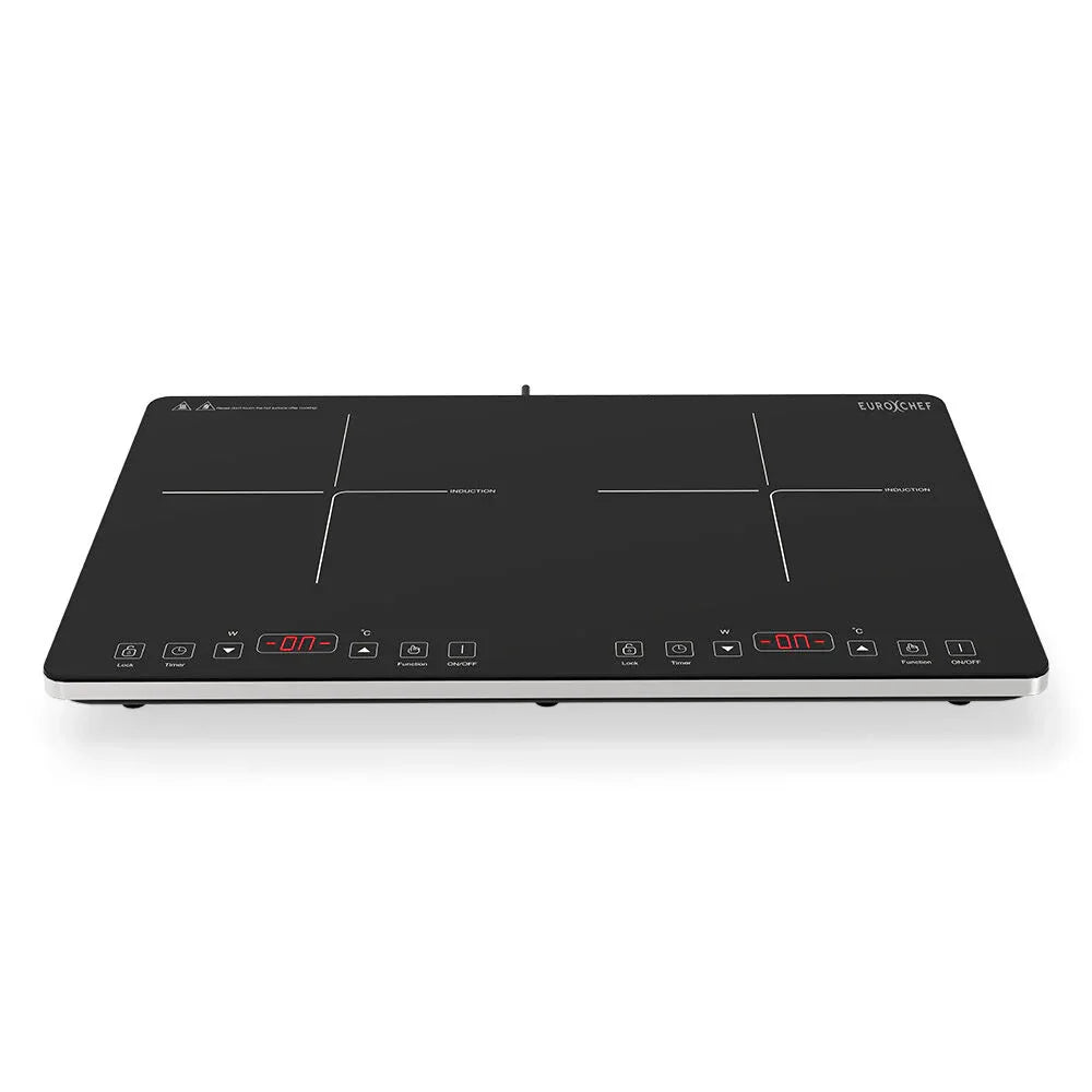 EUROCHEF Double Induction Cooktop, 9 Heat Levels, Fast Electric Portable Cooker, Touch Controls, Standard 10A Power Plug - Mekamart Australia