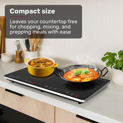 EUROCHEF Double Induction Cooktop, 9 Heat Levels, Fast Electric Portable Cooker, Touch Controls, Standard 10A Power Plug - Mekamart Australia