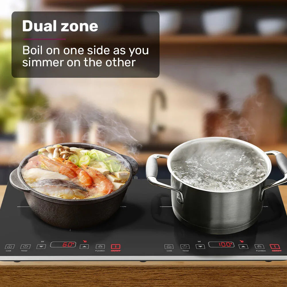 EUROCHEF Double Induction Cooktop, 9 Heat Levels, Fast Electric Portable Cooker, Touch Controls, Standard 10A Power Plug - Mekamart Australia
