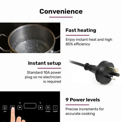 EUROCHEF Double Induction Cooktop, 9 Heat Levels, Fast Electric Portable Cooker, Touch Controls, Standard 10A Power Plug - Mekamart Australia