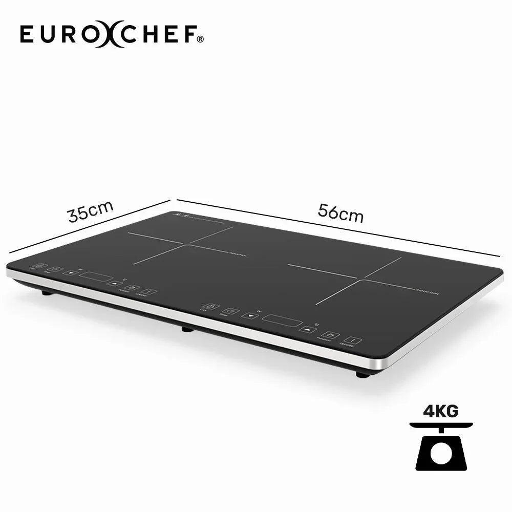 EUROCHEF Double Induction Cooktop, 9 Heat Levels, Fast Electric Portable Cooker, Touch Controls, Standard 10A Power Plug - Mekamart Australia