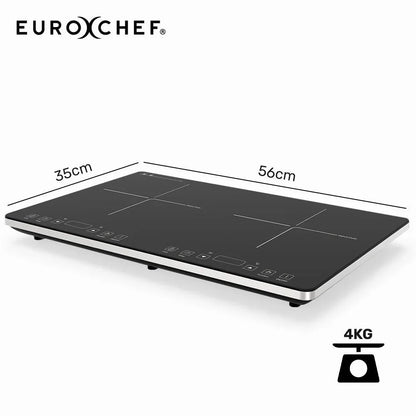 EUROCHEF Double Induction Cooktop, 9 Heat Levels, Fast Electric Portable Cooker, Touch Controls, Standard 10A Power Plug - Mekamart Australia