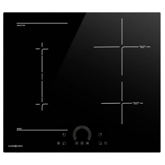 EUROCHEF 60cm 4 Zone Induction Cooktop, 7200W Electric, FlexZone Function, Touch Controls - Mekamart Australia