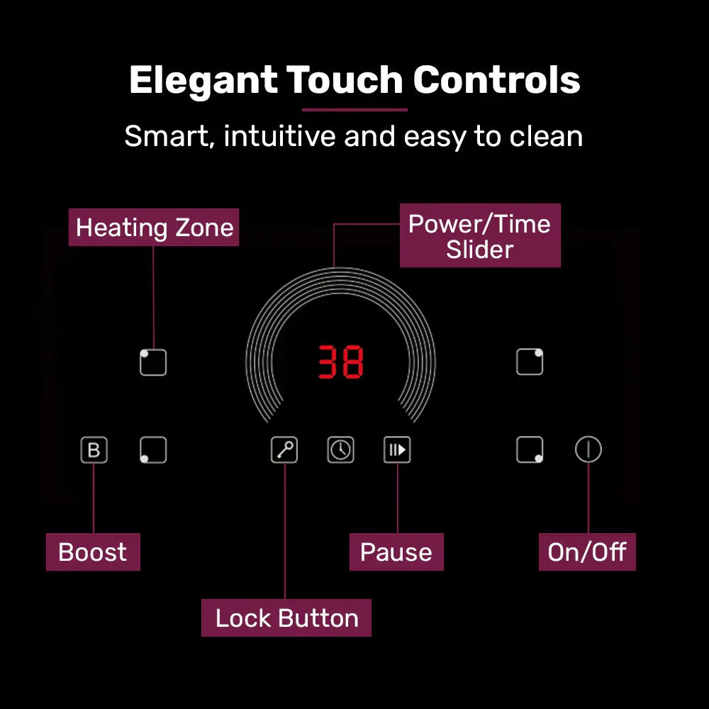 EUROCHEF 60cm 4 Zone Induction Cooktop, 7200W Electric, FlexZone Function, Touch Controls - Mekamart Australia