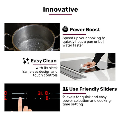 EuroChef 60cm 4 Zone Induction Cooktop, 7200W Electric, Dual Link Bridged Zone Hobs, Touch Controls - Mekamart Australia