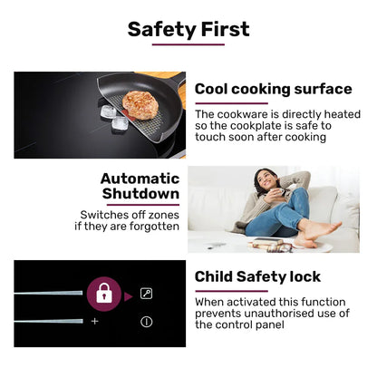 EuroChef 60cm 4 Zone Induction Cooktop, 7200W Electric, Dual Link Bridged Zone Hobs, Touch Controls - Mekamart Australia