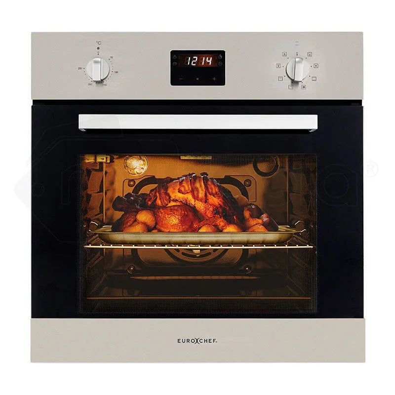 EuroChef 60cm Stainless Electric Wall Oven 8 Function Built-in Fan Forced Grill Touch Control - Mekamart Australia