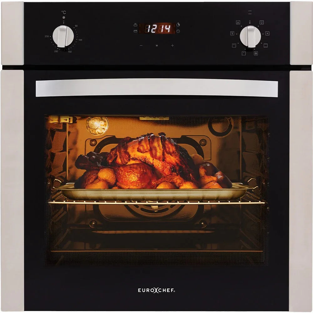 EuroChef 60cm Stainless Built-in 70L Grill 8 Function Fan Forced Electric Wall Oven - Mekamart Australia