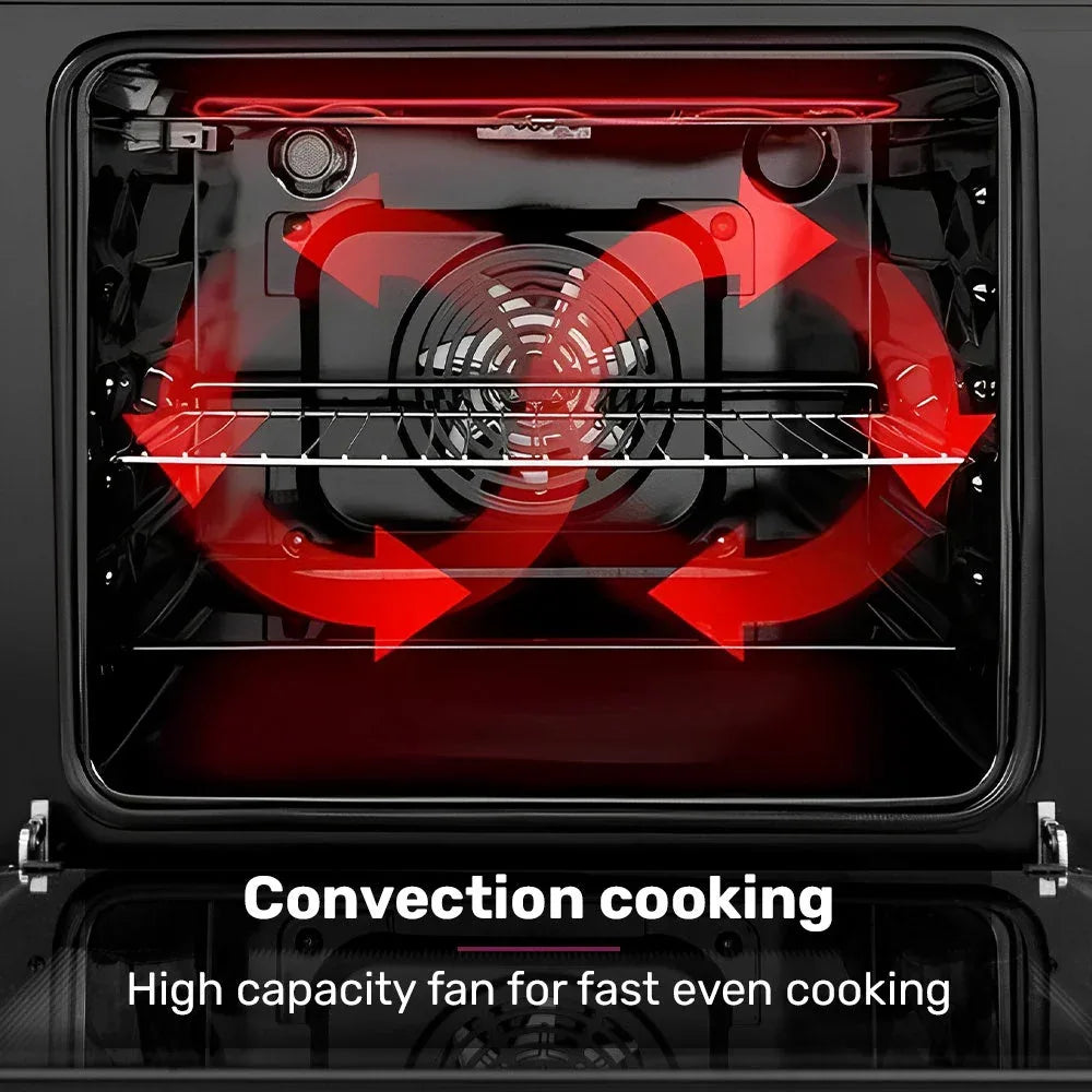 EuroChef 60cm Stainless Built-in 70L Grill 8 Function Fan Forced Electric Wall Oven - Mekamart Australia