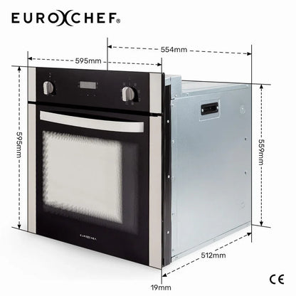 EuroChef 60cm Stainless Built-in 70L Grill 8 Function Fan Forced Electric Wall Oven - Mekamart Australia