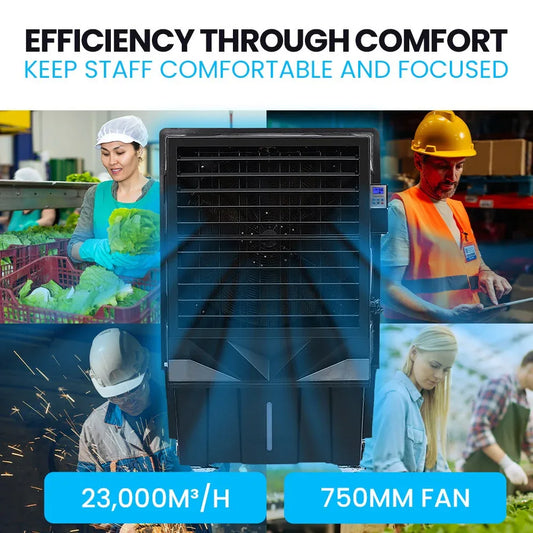 POLYCOOL 130L 750W Evaporative Air Cooler, Commercial Industrial Grade, Remote Control, Purifier, Fan - Mekamart Australia