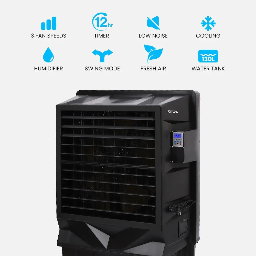 POLYCOOL 130L 750W Evaporative Air Cooler, Commercial Industrial Grade, Remote Control, Purifier, Fan - Mekamart Australia