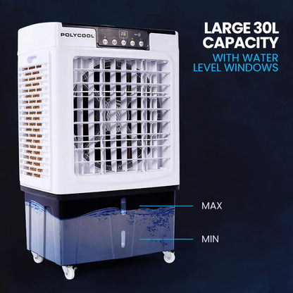 POLYCOOL 30L Evaporative Air Cooler Portable Industrial Fan, Purifier, Humidifier, Remote Control - Mekamart Australia