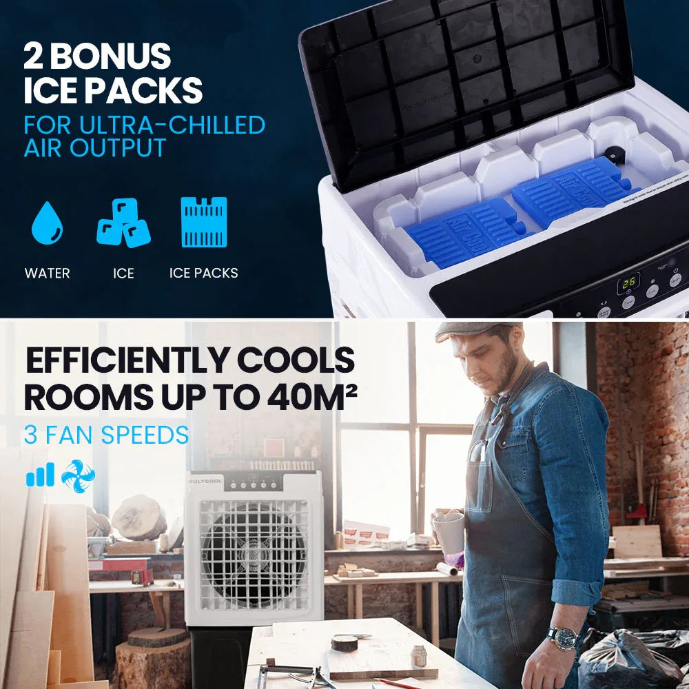 POLYCOOL 30L Evaporative Air Cooler Portable Industrial Fan, Purifier, Humidifier, Remote Control - Mekamart Australia
