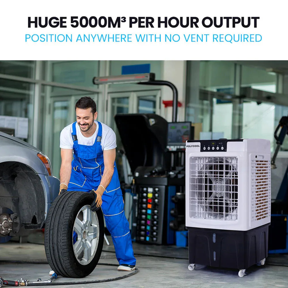 POLYCOOL 45L 125W Evaporative Air Cooler Portable Industrial Fan, Purifier, Humidifier, Remote Control - Mekamart Australia