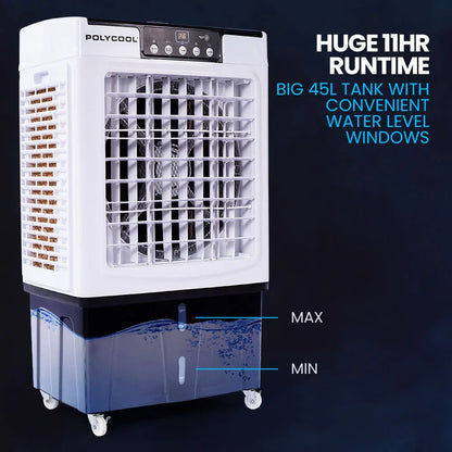 POLYCOOL 45L 125W Evaporative Air Cooler Portable Industrial Fan, Purifier, Humidifier, Remote Control - Mekamart Australia