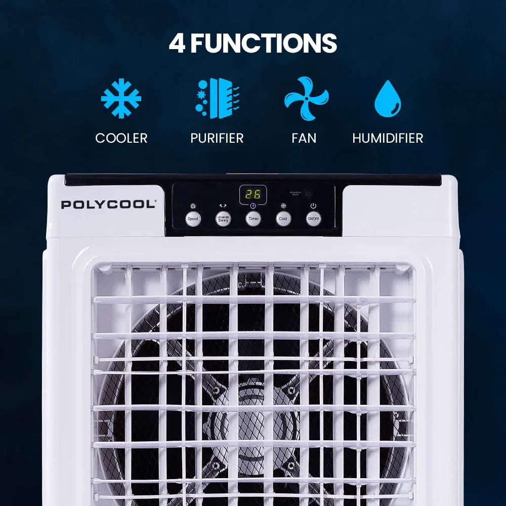 POLYCOOL 35L 220W Portable Evaporative Air Cooler 24 Hour Timer 4 in 1 Cooling Fan w/ Remote - Mekamart Australia